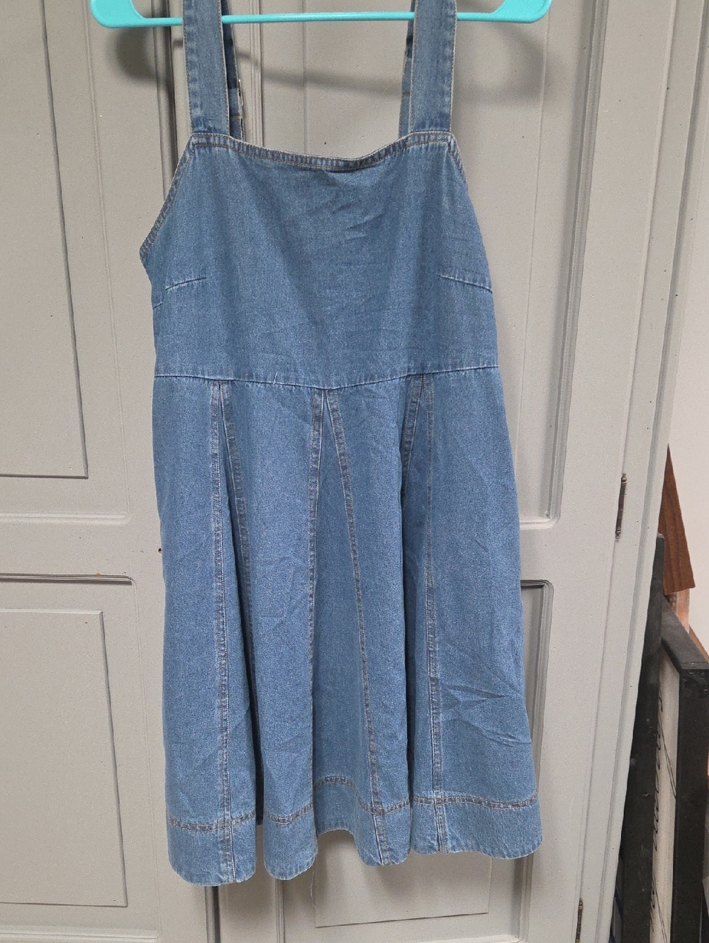entro Light Blue Denim Pinafore Mini Dress